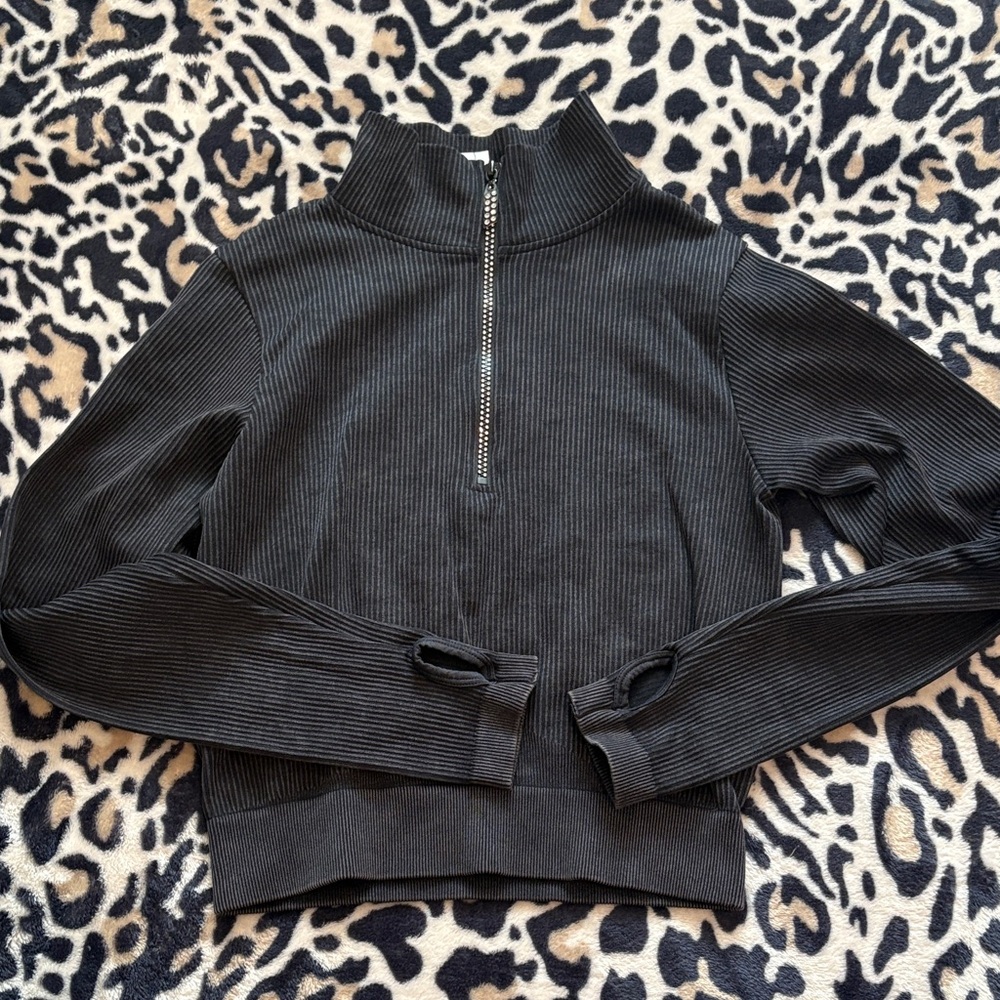 Black Ribbed Half-Zip Sweater
